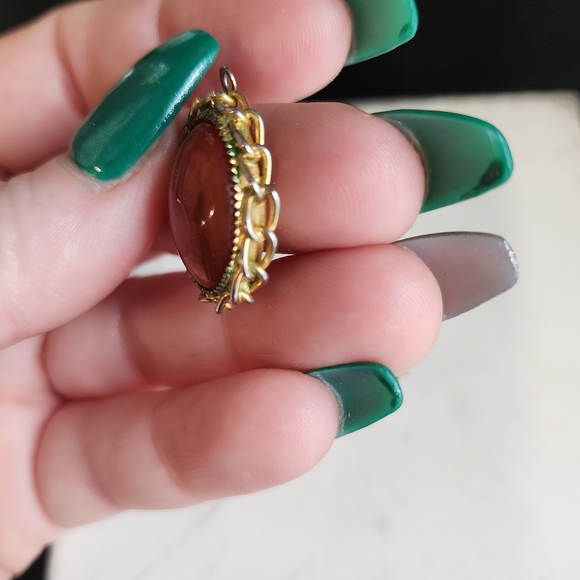 Dainty Gemstone Pendants Gold Tone Black Tiger's Eye And Carnelian - Picture 6 of 9